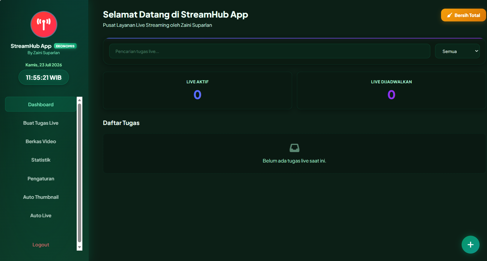 StreamHub App EKONOMIS Dashboard